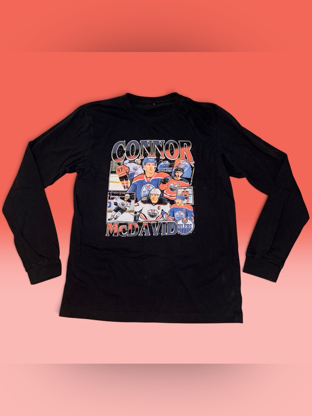 Connor McDavid Edmonton Oilers Vintage Style Graphic Long Sleeve T-Shirt Men’s L